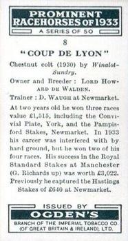 1934 Ogden's Prominent Racehorses of 1933 #8 Coup de Lyon Back